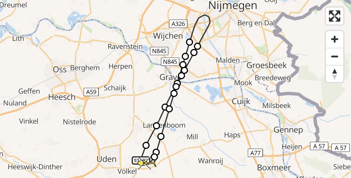 Routekaart van de vlucht: Lifeliner 3 naar Vliegbasis Volkel