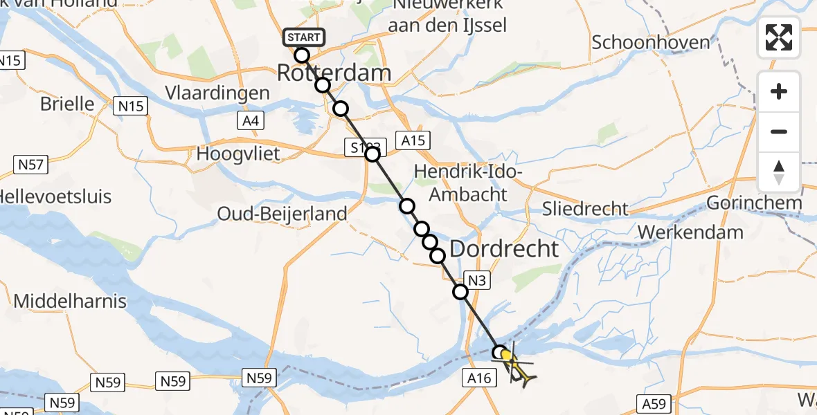 Routekaart van de vlucht: Lifeliner 2 naar Lage Zwaluwe