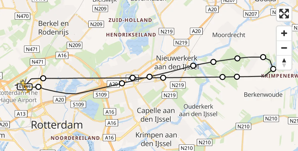 Vluchtroute Traumahelikopter Rotterdam The Hague Airport - Rotterdam The Hague Airport, 24 november 2023, 08:27