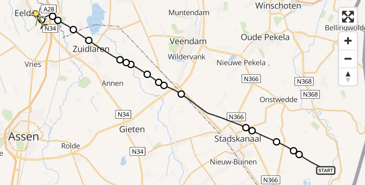 Routekaart van de vlucht: Lifeliner 4 naar Groningen Airport Eelde