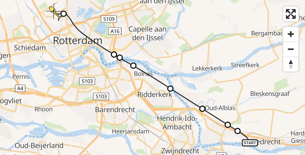 Routekaart van de vlucht: Lifeliner 2 naar Rotterdam The Hague Airport