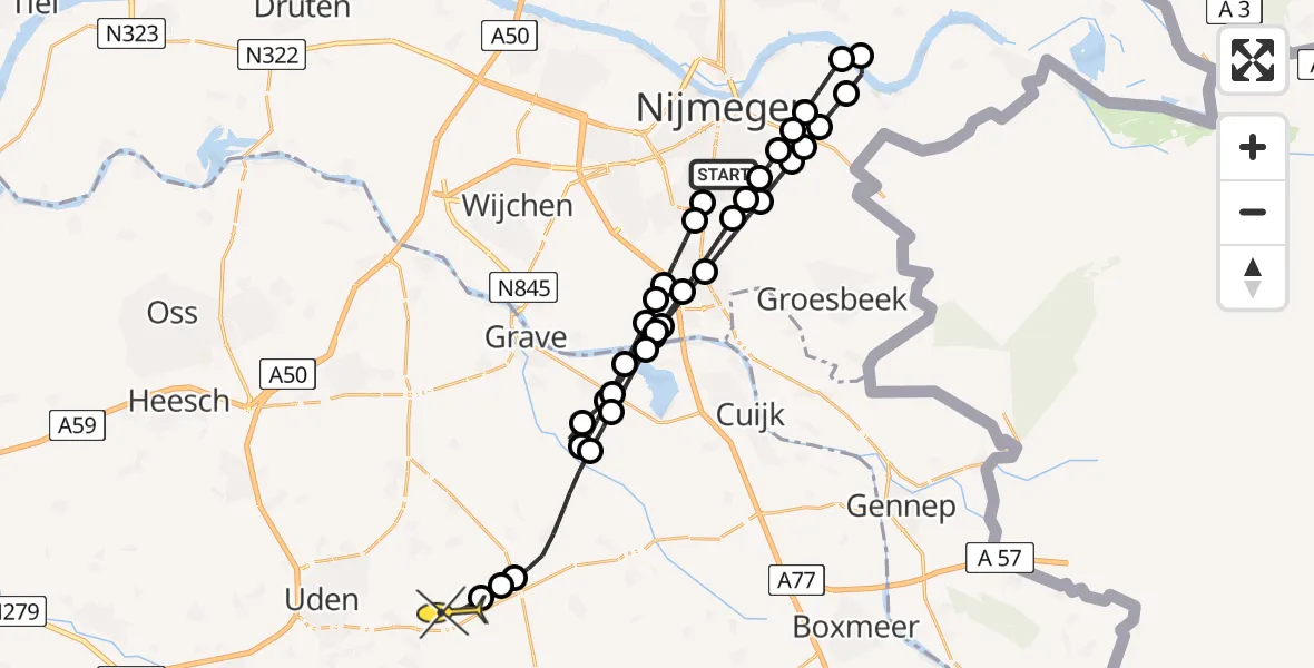 Routekaart van de vlucht: Lifeliner 3 naar Vliegbasis Volkel