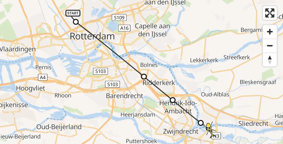 Routekaart van de vlucht: Lifeliner 2 naar Dordrecht