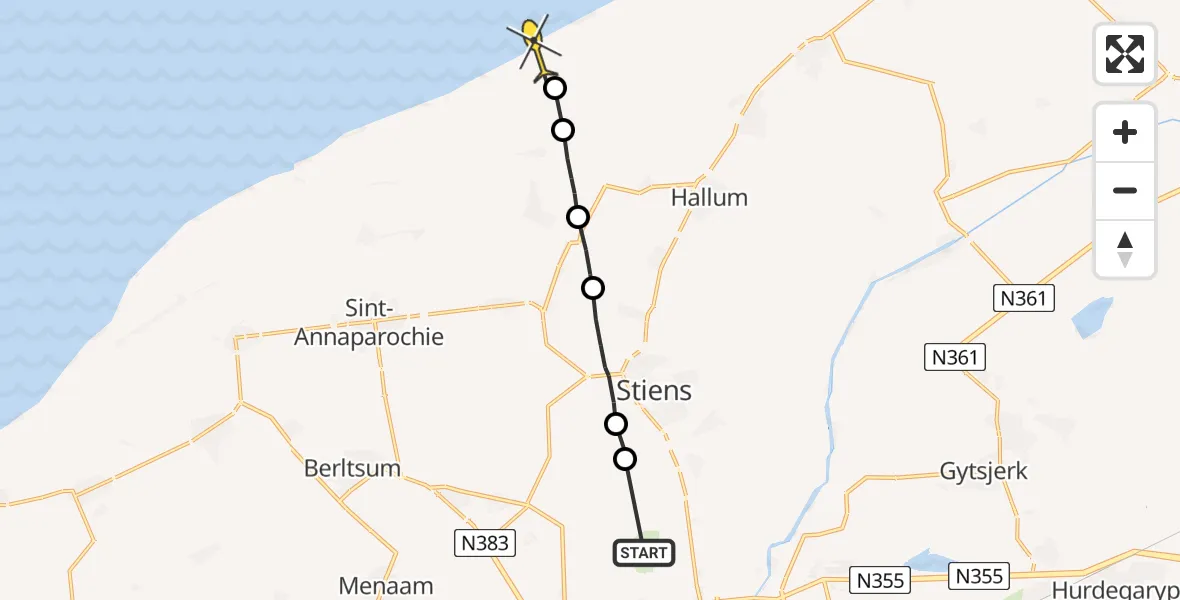 Routekaart van de vlucht: Ambulanceheli naar Marrum