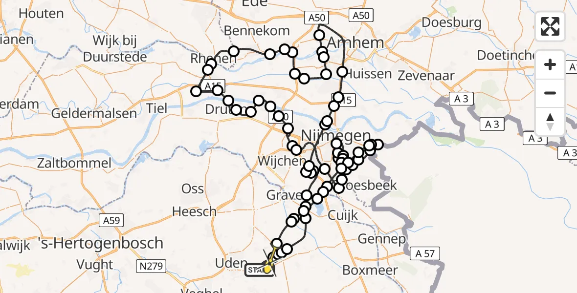 Routekaart van de vlucht: Politieheli naar Vliegbasis Volkel