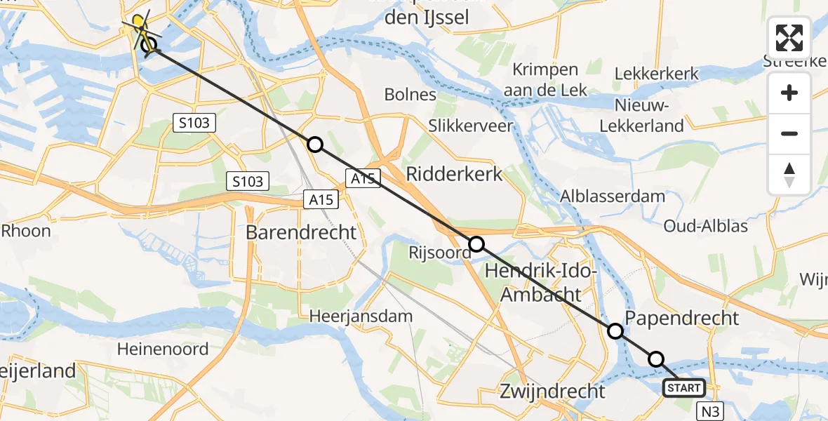 Routekaart van de vlucht: Lifeliner 2 naar Erasmus MC