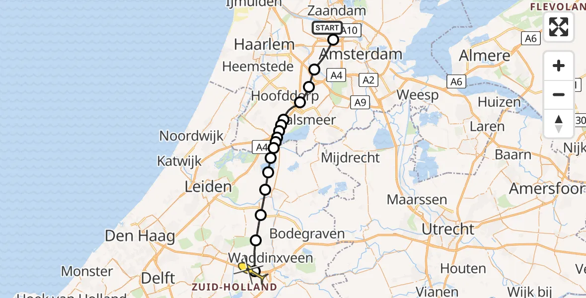 Routekaart van de vlucht: Lifeliner 1 naar Zevenhuizen