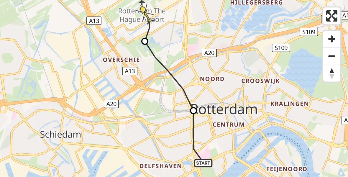 Routekaart van de vlucht: Lifeliner 2 naar Rotterdam The Hague Airport