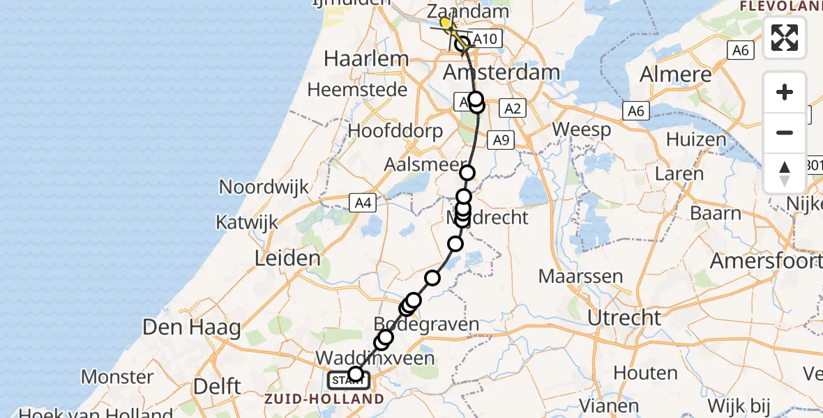 Routekaart van de vlucht: Lifeliner 1 naar Amsterdam Heliport