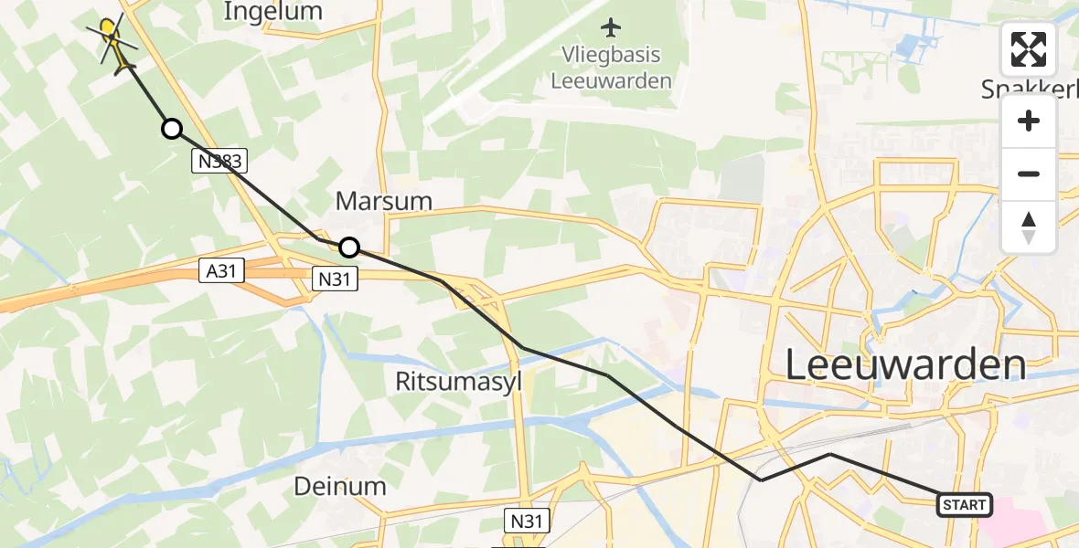Routekaart van de vlucht: Ambulancehelikopter naar Bitgum
