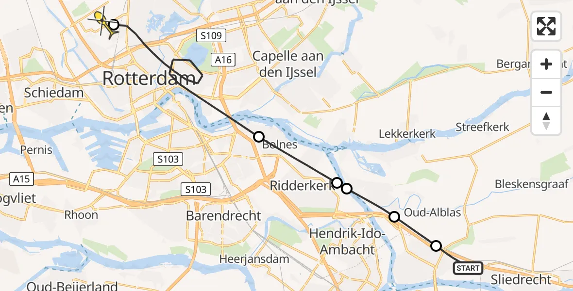 Routekaart van de vlucht: Lifeliner 2 naar Rotterdam The Hague Airport