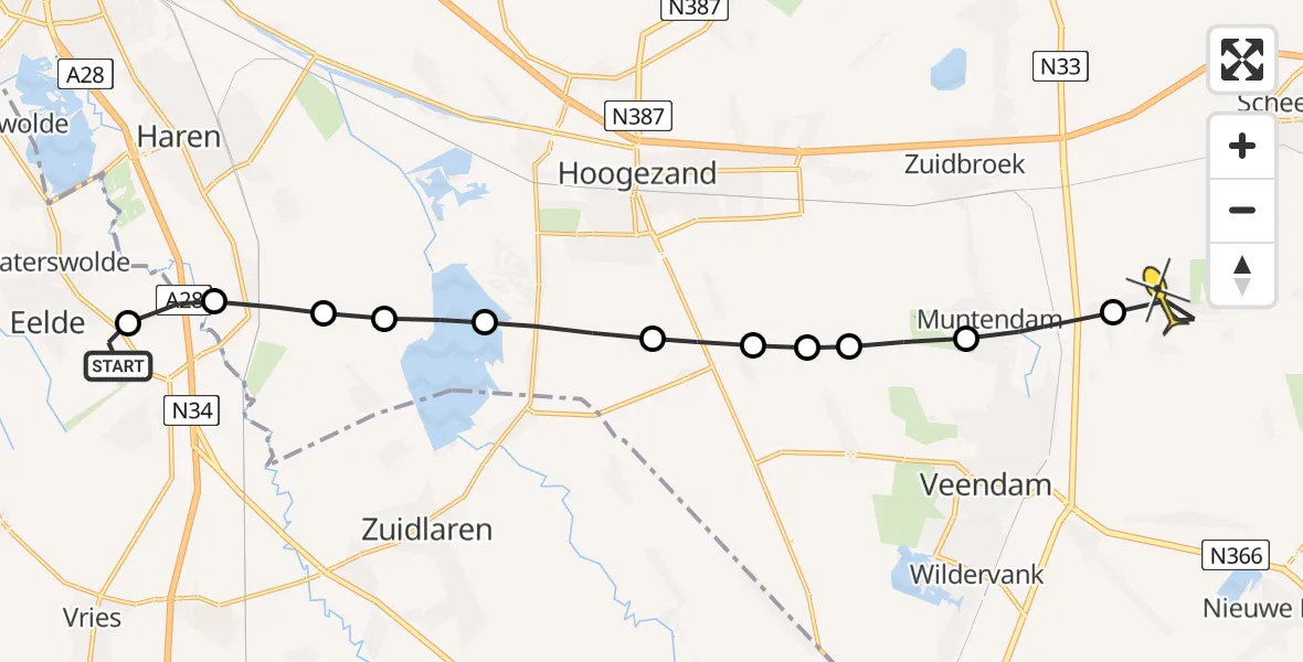 Routekaart van de vlucht: Lifeliner 4 naar Meeden