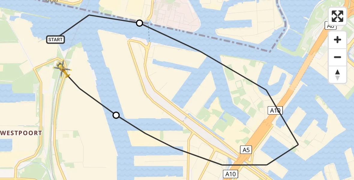 Vluchtroute Traumahelikopter Amsterdam Heliport - Amsterdam Heliport, 24 november 2023, 13:39