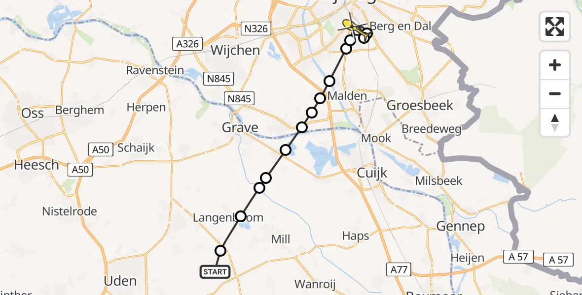 Routekaart van de vlucht: Politiehelikopter naar Radboud Universitair Medisch Centrum