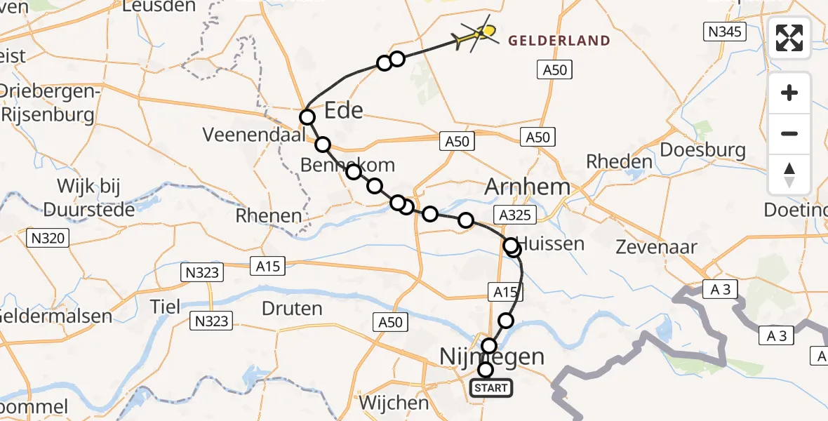 Routekaart van de vlucht: Politieheli naar Hoenderloo