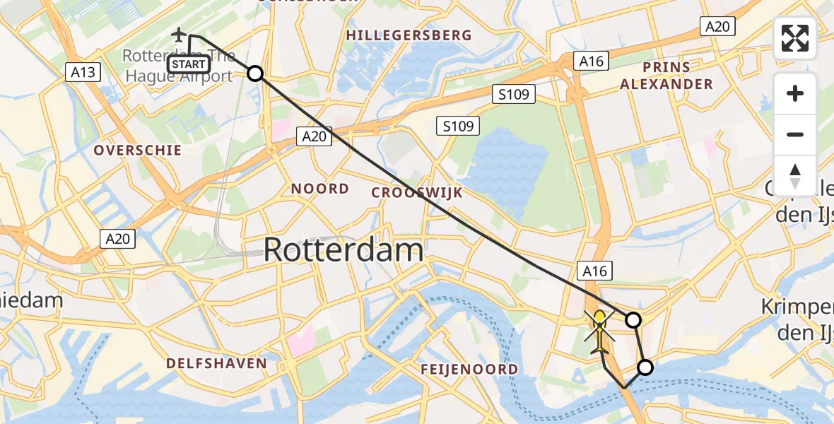 Routekaart van de vlucht: Lifeliner 2 naar Rotterdam