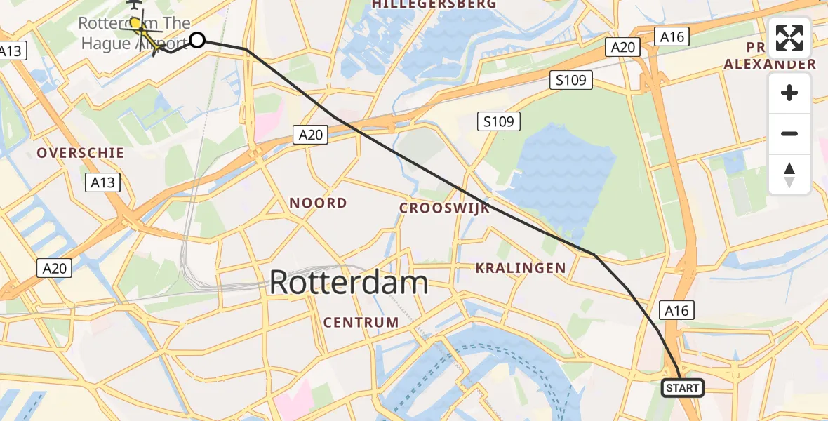 Routekaart van de vlucht: Lifeliner 2 naar Rotterdam The Hague Airport