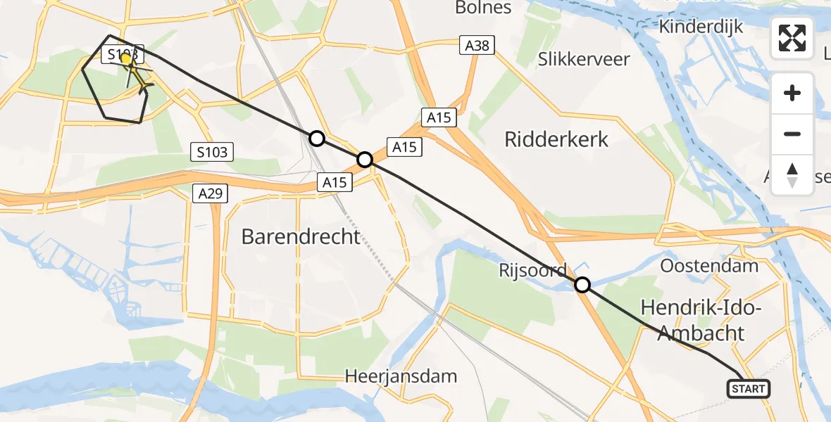 Routekaart van de vlucht: Lifeliner 2 naar Rotterdam