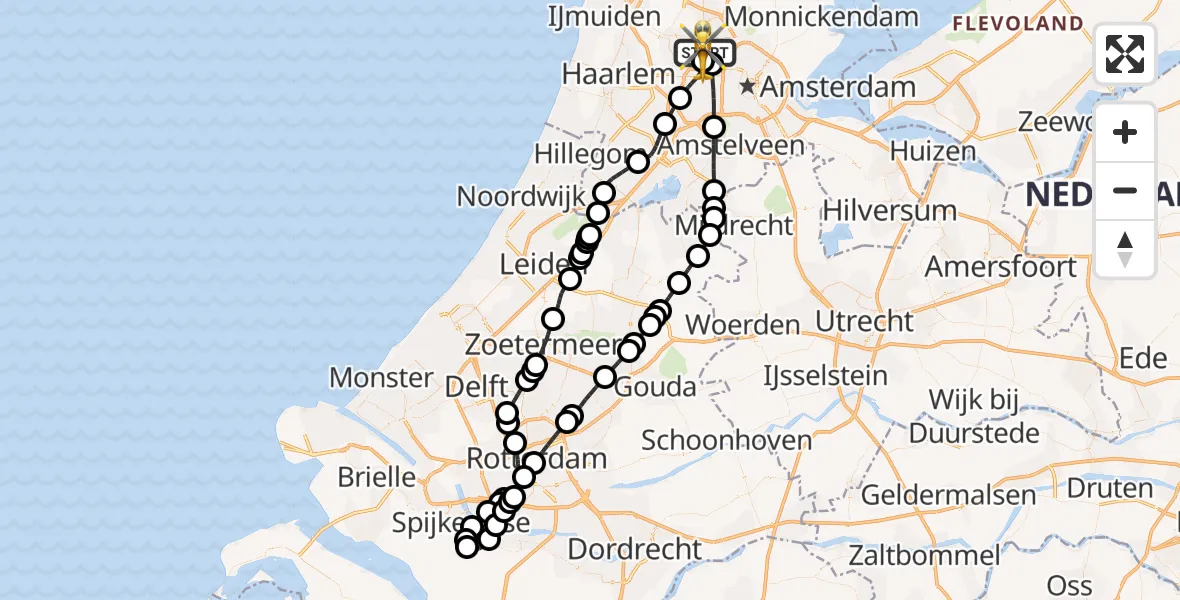 Vluchtroute Traumahelikopter Amsterdam Heliport - Amsterdam Heliport, 24 november 2023, 19:04