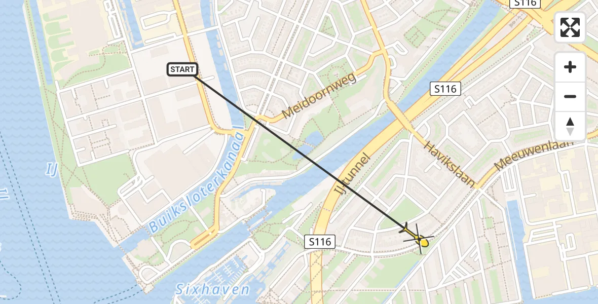 Vluchtroute Politiehelikopter van Amsterdam naar Amsterdam