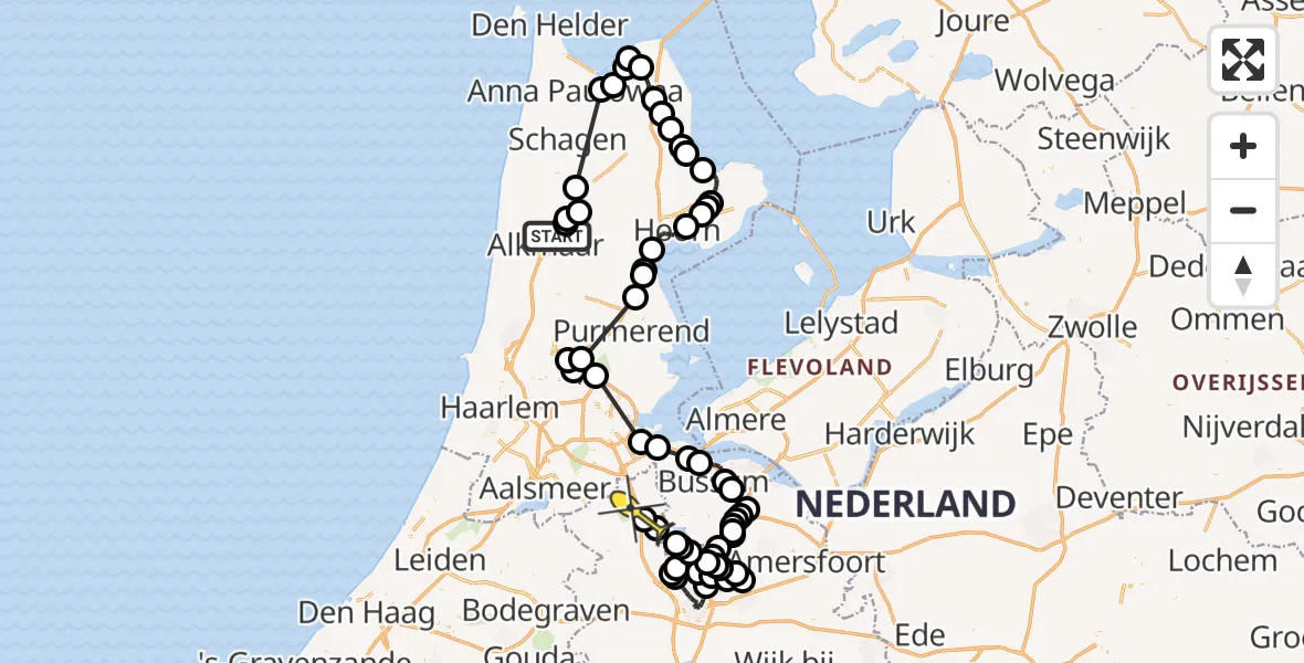 Routekaart van de vlucht: Politieheli naar Vinkeveen