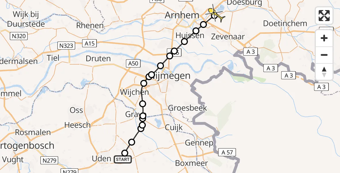 Routekaart van de vlucht: Lifeliner 3 naar Lathum