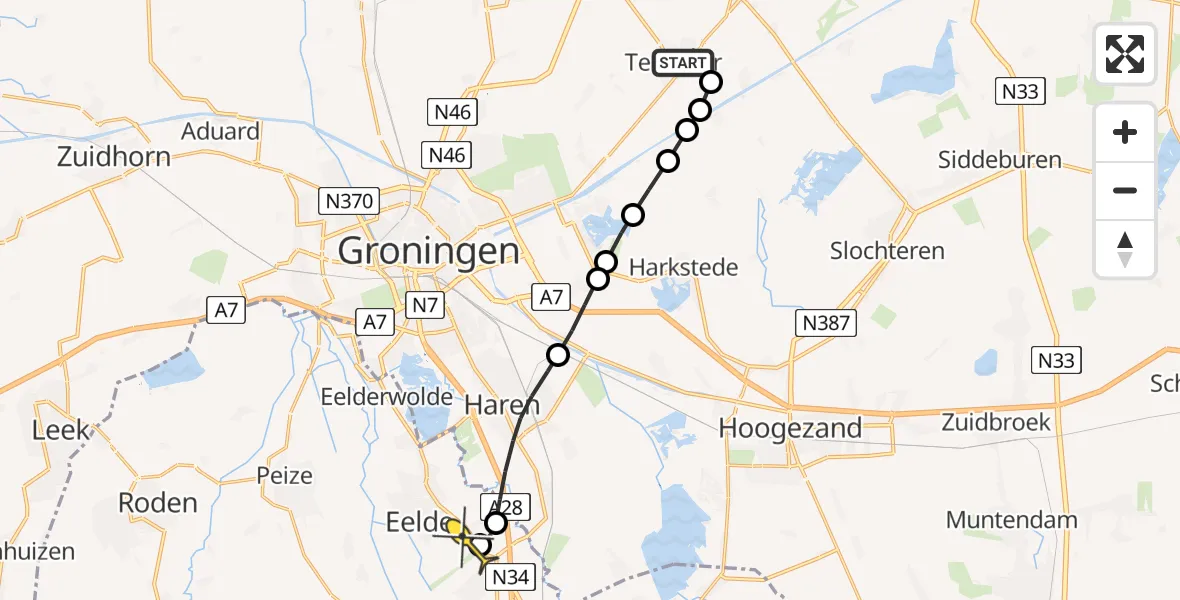 Routekaart van de vlucht: Lifeliner 4 naar Groningen Airport Eelde