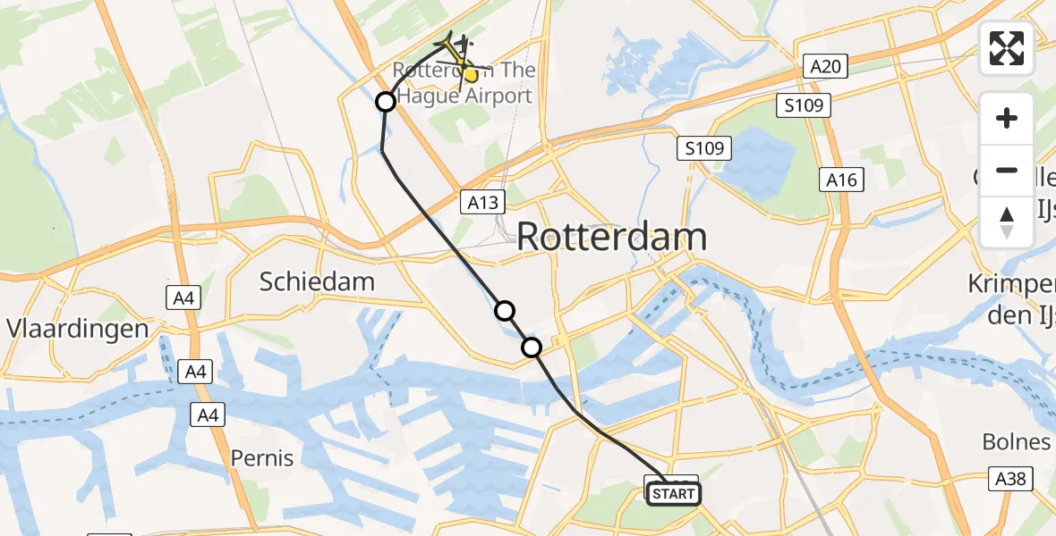 Routekaart van de vlucht: Lifeliner 2 naar Rotterdam The Hague Airport