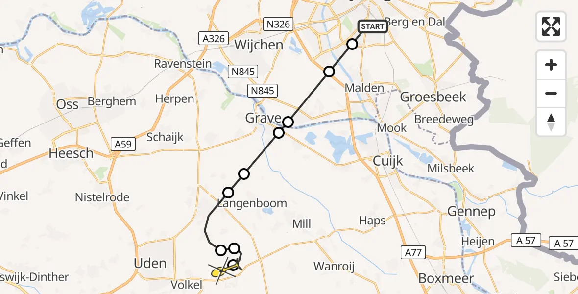 Routekaart van de vlucht: Lifeliner 3 naar Vliegbasis Volkel