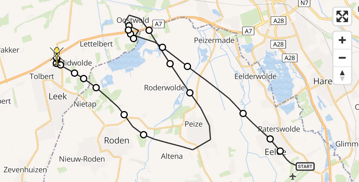 Routekaart van de vlucht: Lifeliner 4 naar Midwolde