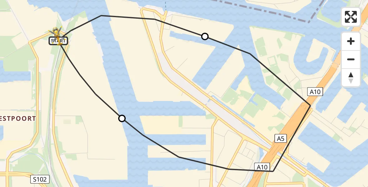 Vluchtroute Traumahelikopter Amsterdam Heliport - Amsterdam Heliport, 24 november 2023, 21:46