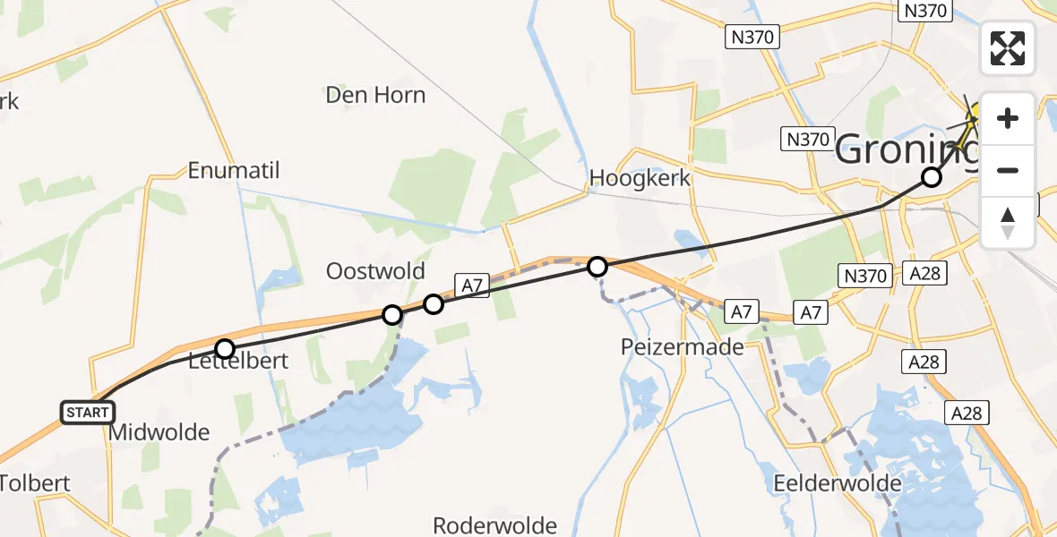 Routekaart van de vlucht: Lifeliner 4 naar Universitair Medisch Centrum Groningen