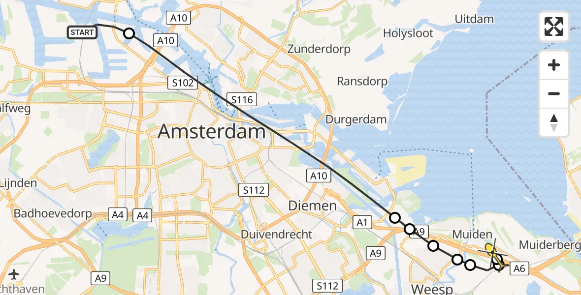 Routekaart van de vlucht: Lifeliner 1 naar Muiden