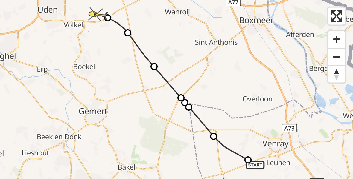 Routekaart van de vlucht: Lifeliner 3 naar Vliegbasis Volkel