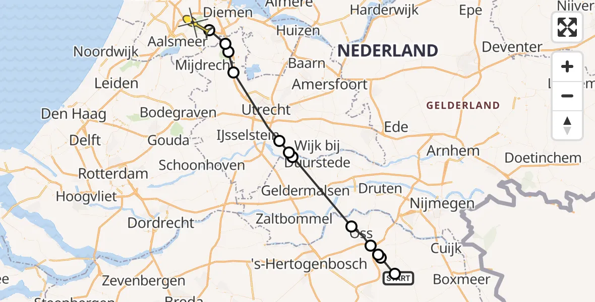 Routekaart van de vlucht: Politieheli naar Amstelveen