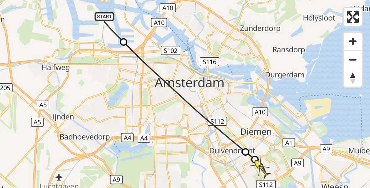 Routekaart van de vlucht: Lifeliner 1 naar Amsterdam