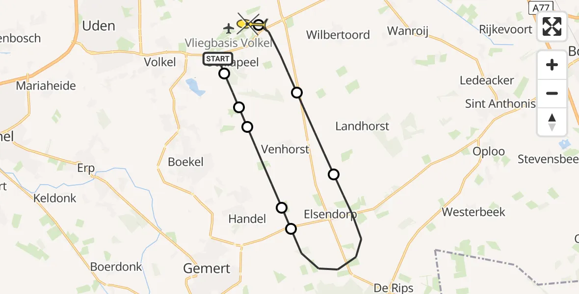 Routekaart van de vlucht: Lifeliner 3 naar Volkel