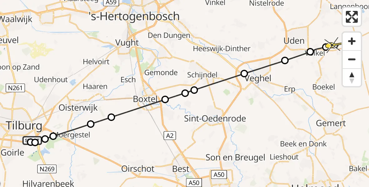 Routekaart van de vlucht: Lifeliner 3 naar Vliegbasis Volkel