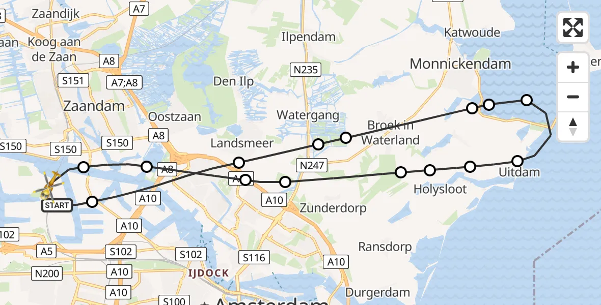 Vluchtroute Traumahelikopter Amsterdam Heliport - Amsterdam Heliport, 26 november 2023, 18:46