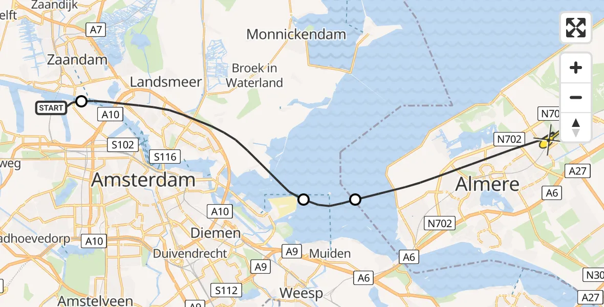 Routekaart van de vlucht: Lifeliner 1 naar Almere