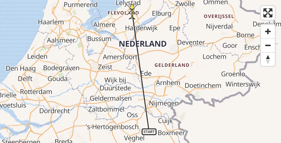Routekaart van de vlucht: Traumahelikopter naar Lelystad Airport