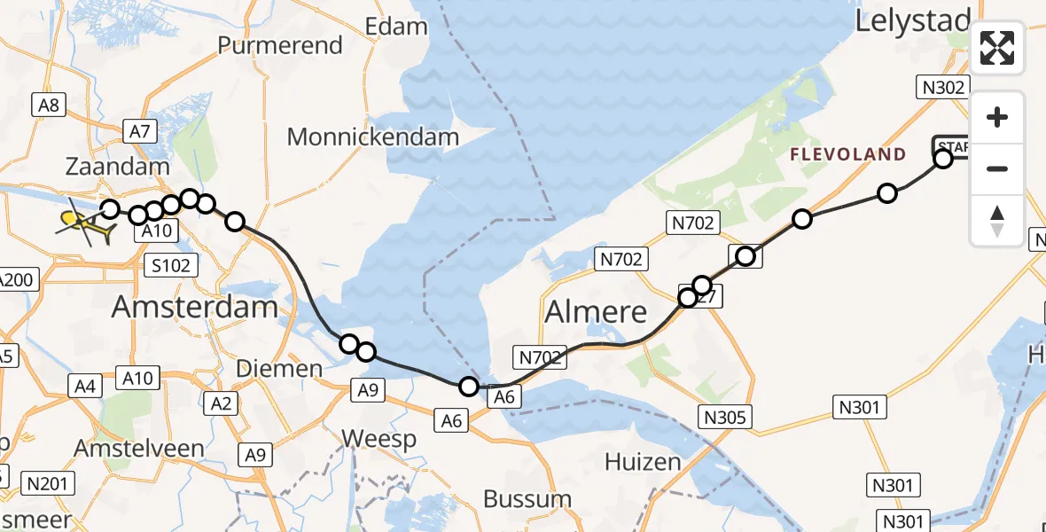 Routekaart van de vlucht: Traumaheli naar Amsterdam Heliport