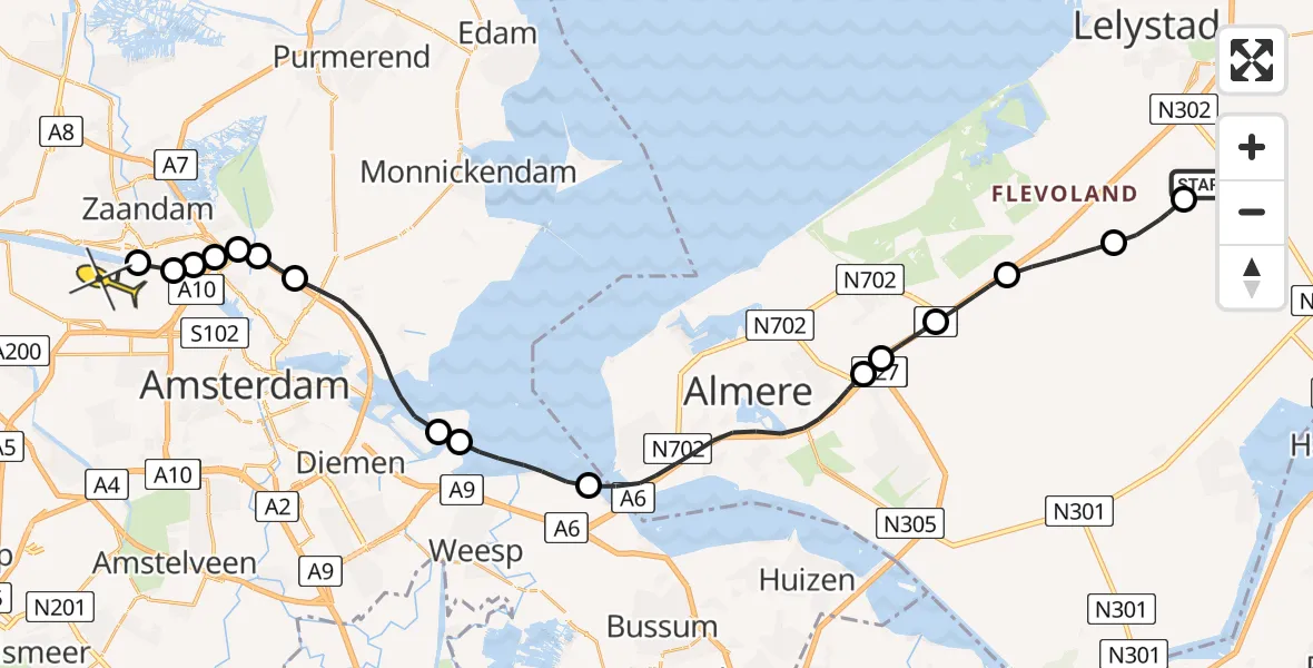 Routekaart van de vlucht: Traumahelikopter naar Amsterdam Heliport