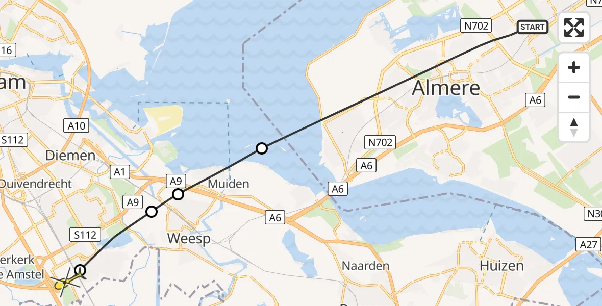 Routekaart van de vlucht: Lifeliner 1 naar Academisch Medisch Centrum (AMC)