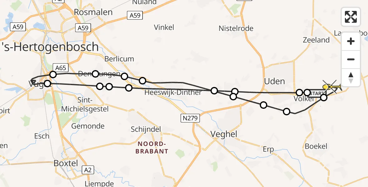 Routekaart van de vlucht: Lifeliner 3 naar Vliegbasis Volkel