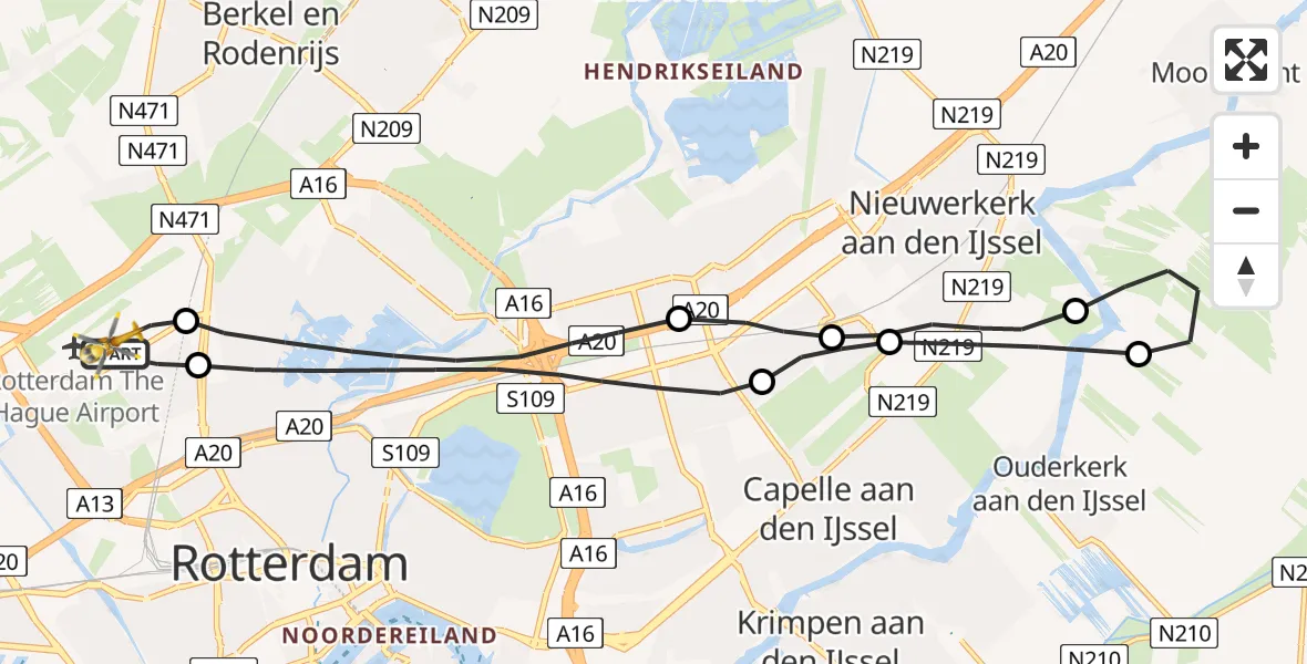 Vluchtroute Traumahelikopter Rotterdam The Hague Airport - Rotterdam The Hague Airport, 27 november 2023, 12:32
