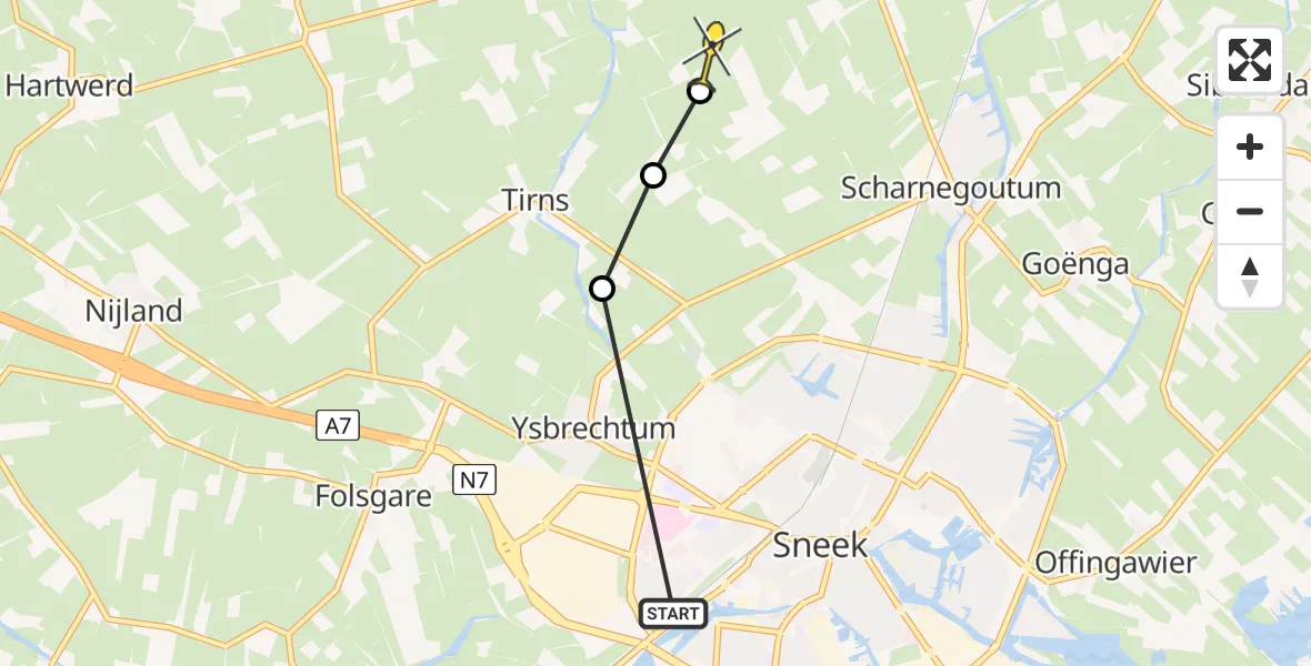 Routekaart van de vlucht: Ambulancehelikopter naar Reahûs