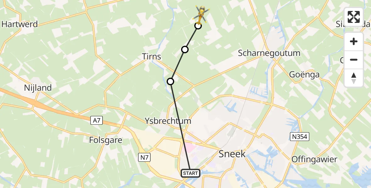 Vluchtroute Ambulancehelikopter Sneek - Reahûs, 27 november 2023, 13:05