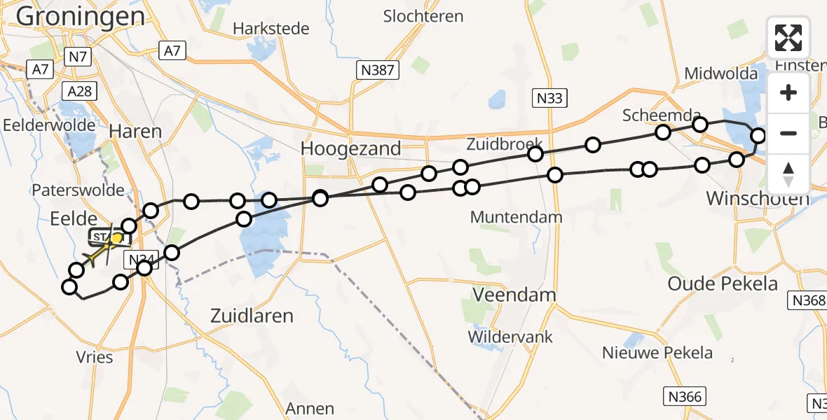 Routekaart van de vlucht: Lifeliner 4 naar Groningen Airport Eelde