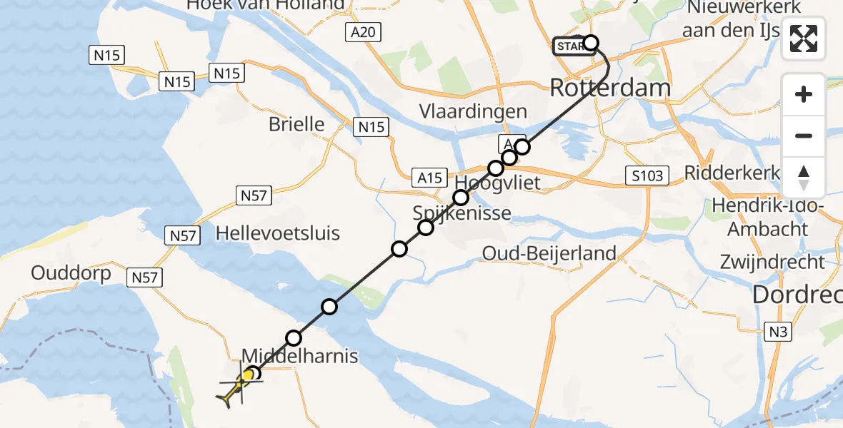 Routekaart van de vlucht: Lifeliner 2 naar Dirksland